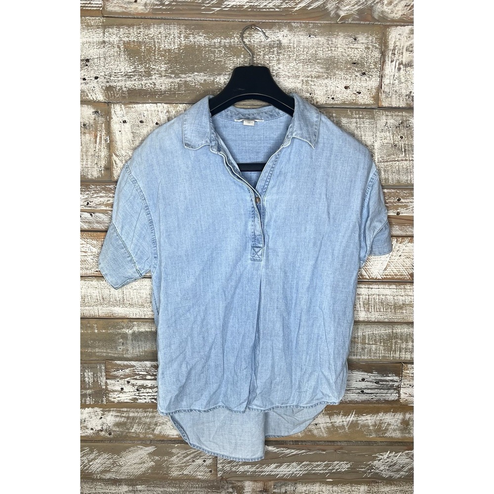 Caslon womens short sleeved blue v neck top XS
